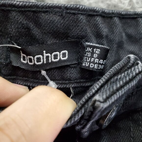 Boohoo Skirt Womens 12 Black Split Front & Back Denim Maxi Skirt *NWT* - Picture 3 of 11